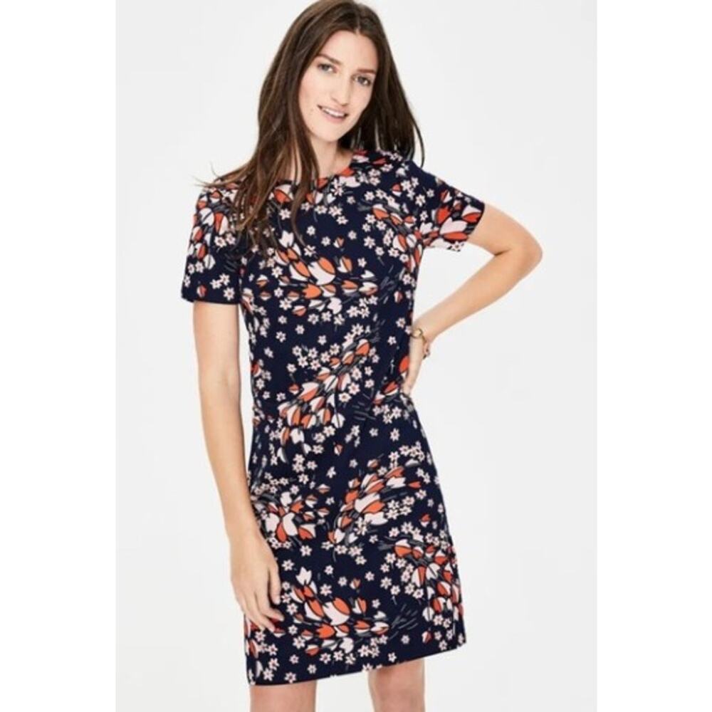 BODEN Women's Harriet Shift Dress Navy Orange Floral Back Zip Size 6 LONG W0217